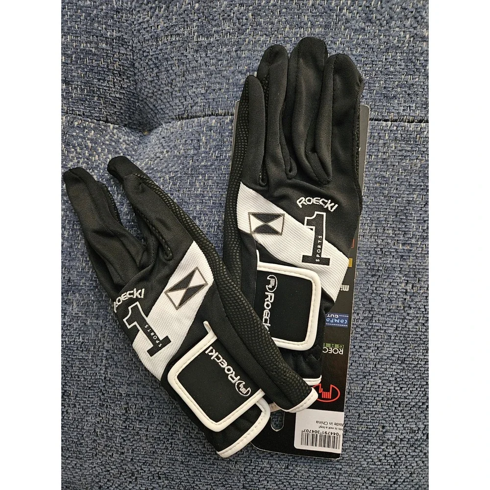 Roeckl Sports Mission Riding Gloves Size 6.5 Black White Equestrian‎